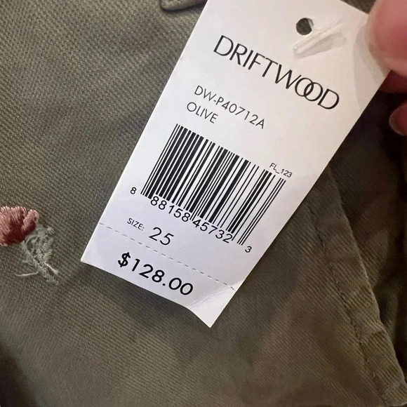NWT Driftwood Embroidered Flowers on Olive Chinos size 25 - Picture 9 of 9